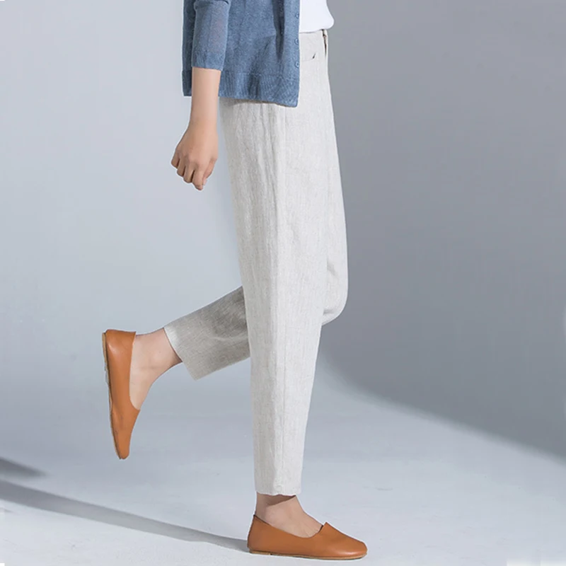 High waist elastic band natural leisure women's linen pants breathable ankle length harem pants big yards summer thin trousers High waist elastic band natural leisure women's linen pants breathable ankle length harem pants big yards summer thin trousers