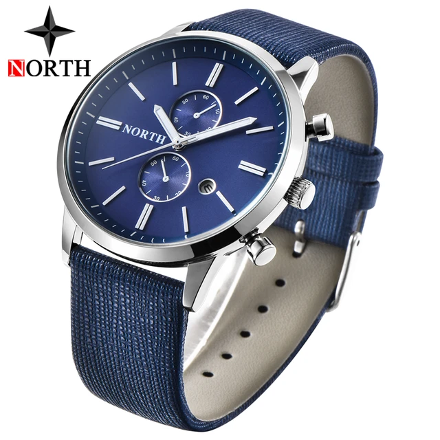 NORTH Brand Fashion Mens Watches Leather Male Stainless Steel Quartz