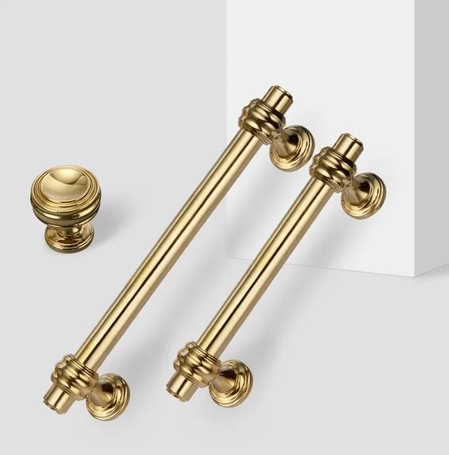 6 x POLISHED SOLID BRASS ORNATE CABINET or DRAWER PULL HANDLES