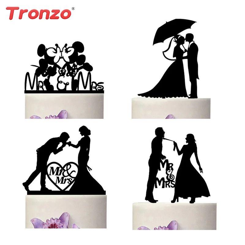 Tronzo Новый Романтический Черный акриловый Топпер для торта мистер миссис