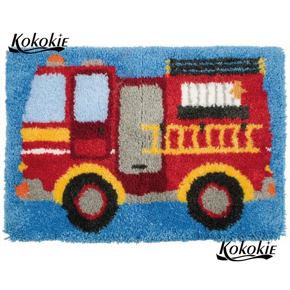 cartoon Fire truck gift tapijt latch hook rug kits canvas cartoon