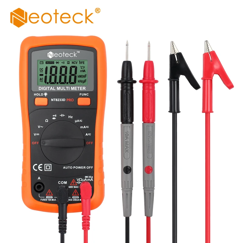 

Neoteck Digital Multimeter 8233D PRO 2000 Counts AC DC Current Voltage Resistance Over load protection Capacitance Frequency