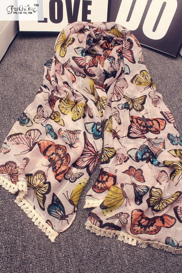 Europe and the United States Fan Chunqiu butterfly printing scarves, lace scarves sun shawl long mantillas