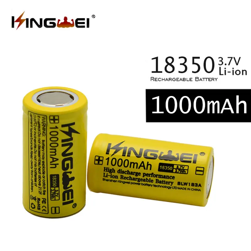 Новый бренд KingWei 18350 желтый 1000mAh PCB Аккумулятор 3 7 v Li-Ion элемент перезаряжаемого