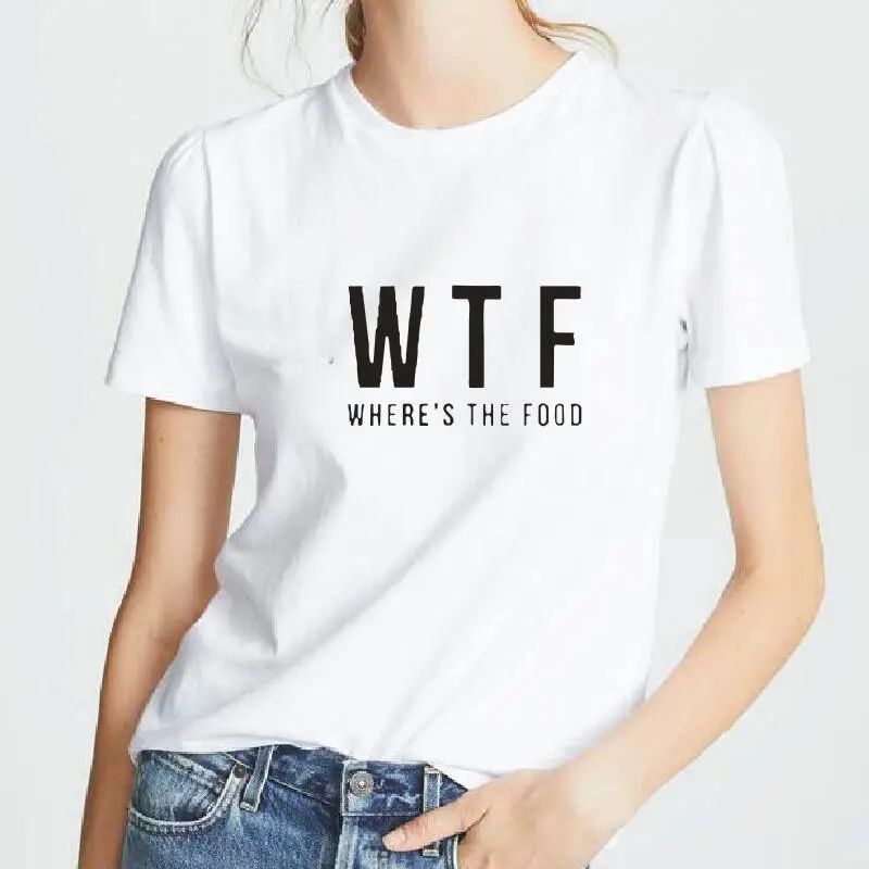 WTF Wheres The Food белый и черный топы с принтом короткий рукав Женская хлопчатобумажная