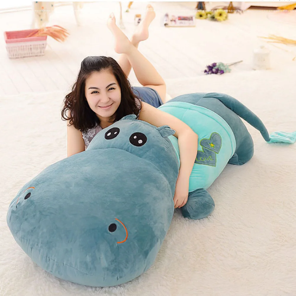 

Fancytrader Jumbo Hippo Plush Toys for Children Giant Stuffed Soft Animals Pillow Doll 180cm 71inch Include Tail Length