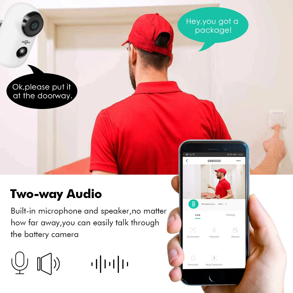 Hiseeu 1080P на батарейках ip-камера с солнечной панелью Всепогодная камера наблюдения Wifi наружная PIR Motion