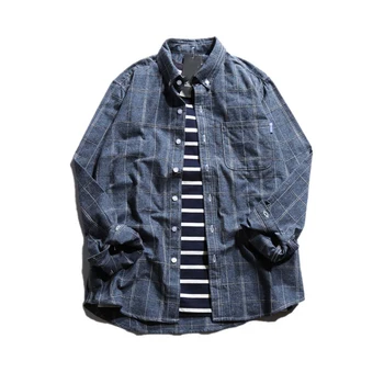 

Spring Men Checked Shirt Casual Oversized Vintage Loose Check Shirts For Men Camisa Masculina Korean Men Fashion Clothing T6V025