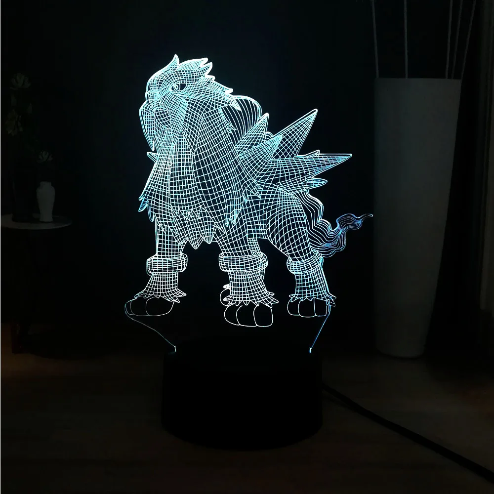 Милый Светодиодный Светильник-ночник серии Покемон Kawaii Entei 3D иллюзия USB переключатель RGB 7 видов цветов сменный Настольный светильник детский подарок