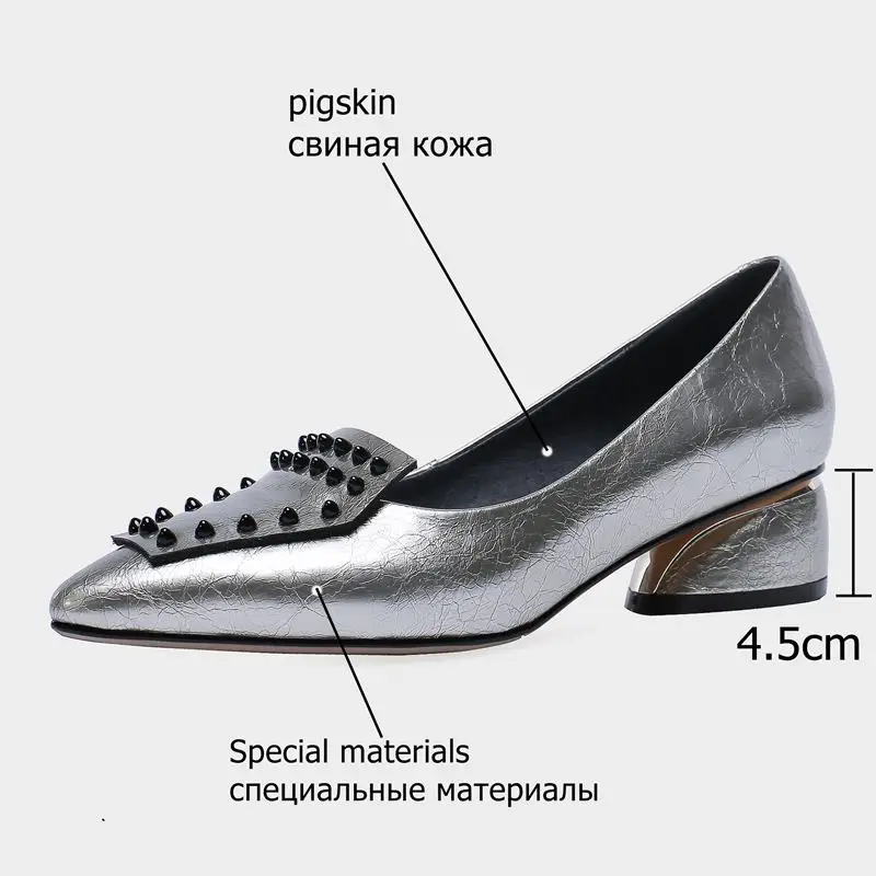 ALLBITEFO/Модная женская обувь из натуральной кожи с заклепками и острым носком на высоком каблуке; Высококачественная женская обувь на высоком каблуке; обувь для девочек