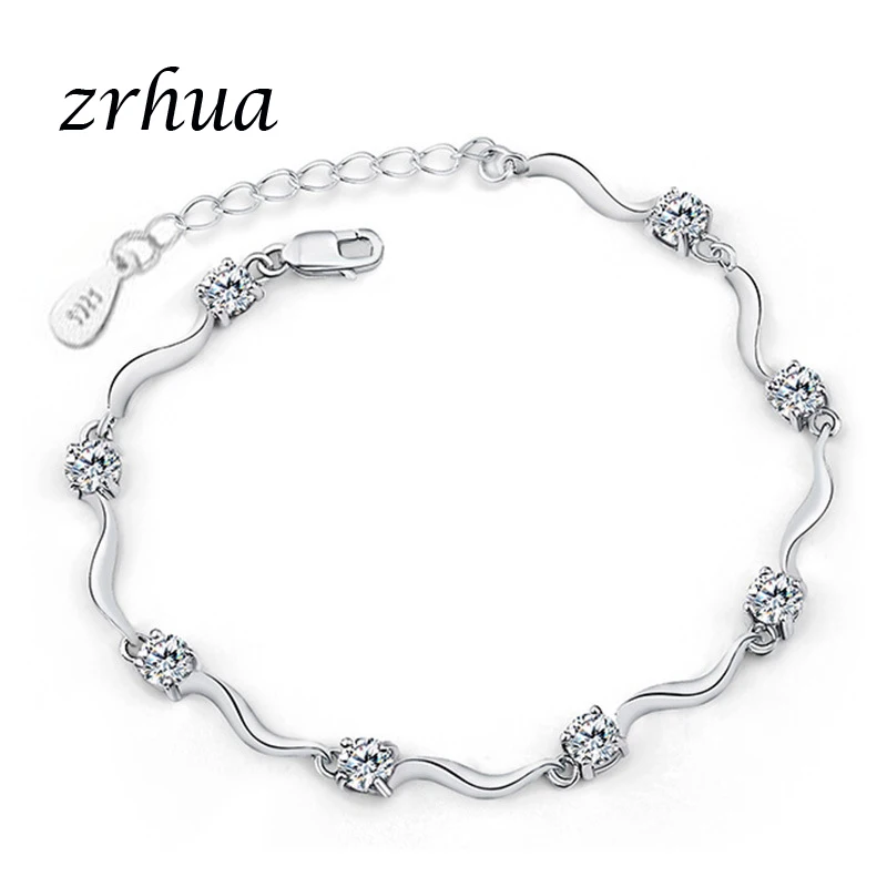 

ZRHUA Elegant White/Purple Zircon Flower Silver Bracelets For Women Trendy Natural Stone Elegant Bracelet Female Party Jewelry