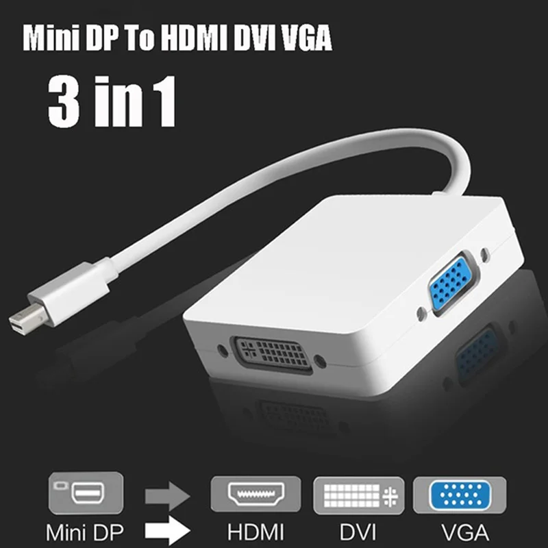 3 в 1 Мини DP DisplayPort к HDMI/DVI/VGA 1080p HD видео аудио конвертер для Mac FD Новый|Кабели VGA| |