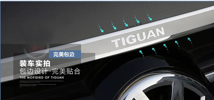  Stainless steel Front hood Decorative bright strip Engine cover patch sticker Car Styling For VW Vo