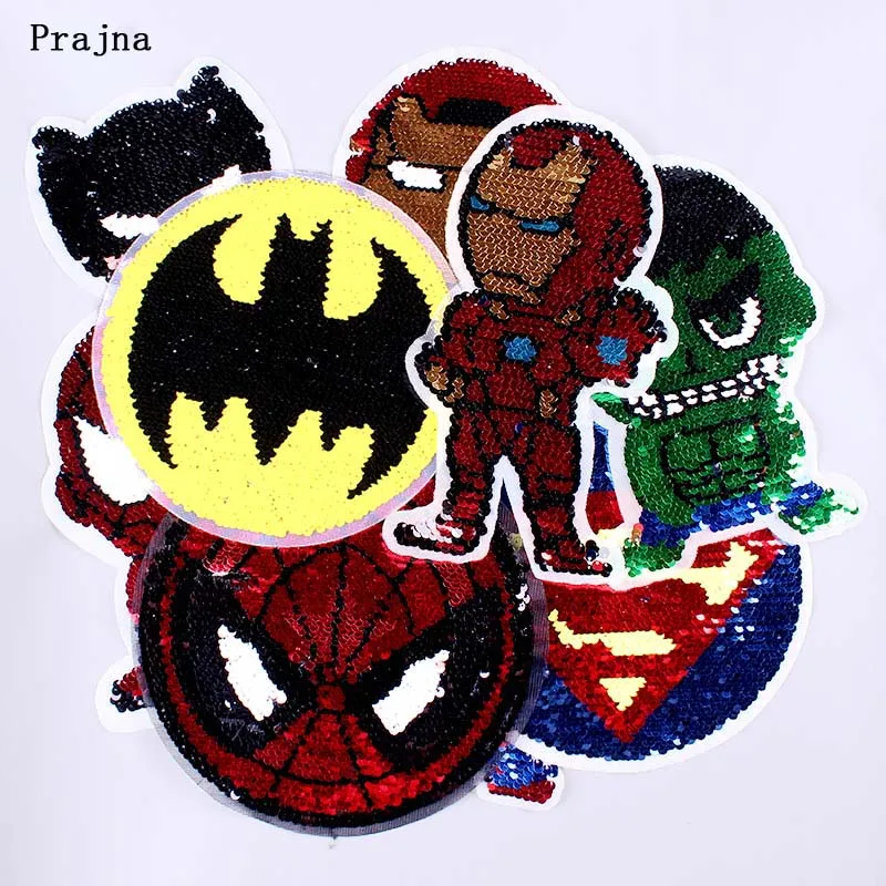 

Prajna Sequins Reversible Patch for Clothing Sew-on Badge DIY Shinning Crafts Applique Batman Patch to Clothes Accessory Decor F