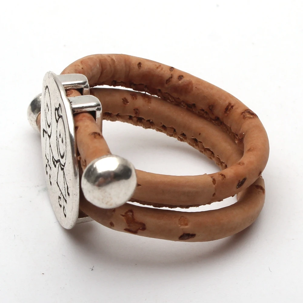 Cork ring Wood color cork, silver alloy, accessories, boys and girls, handmade ring, Adjustable,R-1021