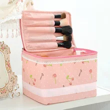 Women Make Up Bags Multi Functional Ladies Cute Pink Lace Cosmetic Storage Travel Trunk Bag Box Neceser Pouch Clutch Handbags