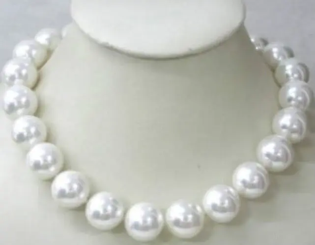 

Huge 18mm White South Sea Shell Pearl Round Necklace AAA style Fine Noble real Natural free shipping ##a #a