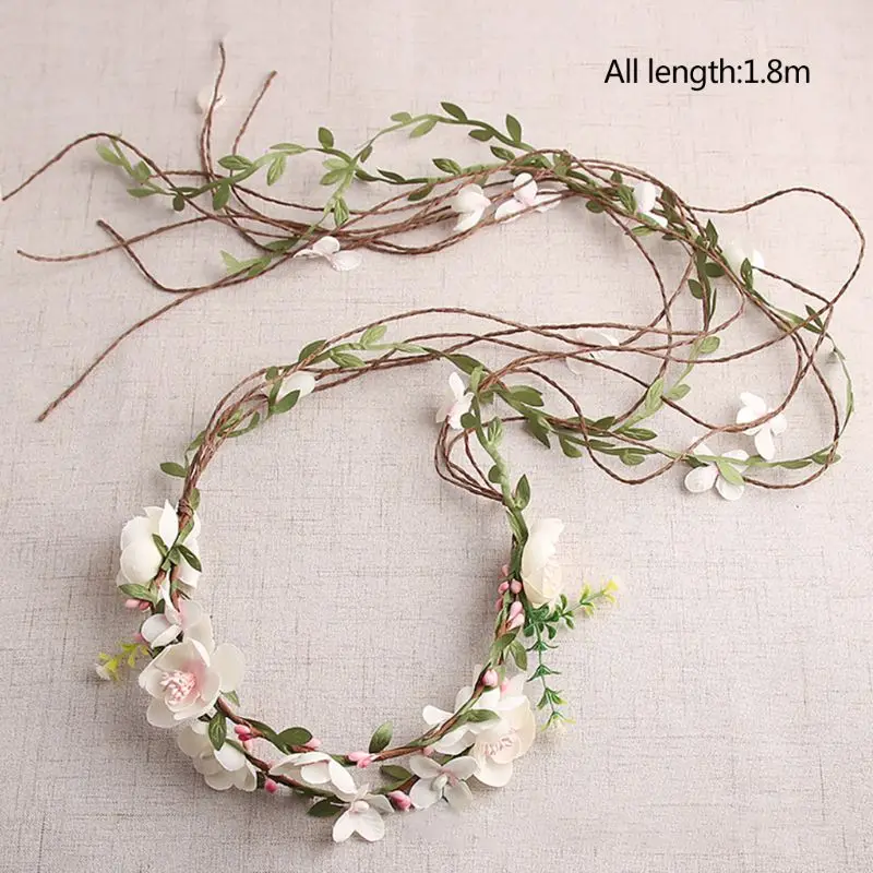 

Women Wedding Bridal Imitation Rattan Flower Tiara Headband Beads Faux Pearl Garland Hairband Festival Party Beach Crown 3 Style