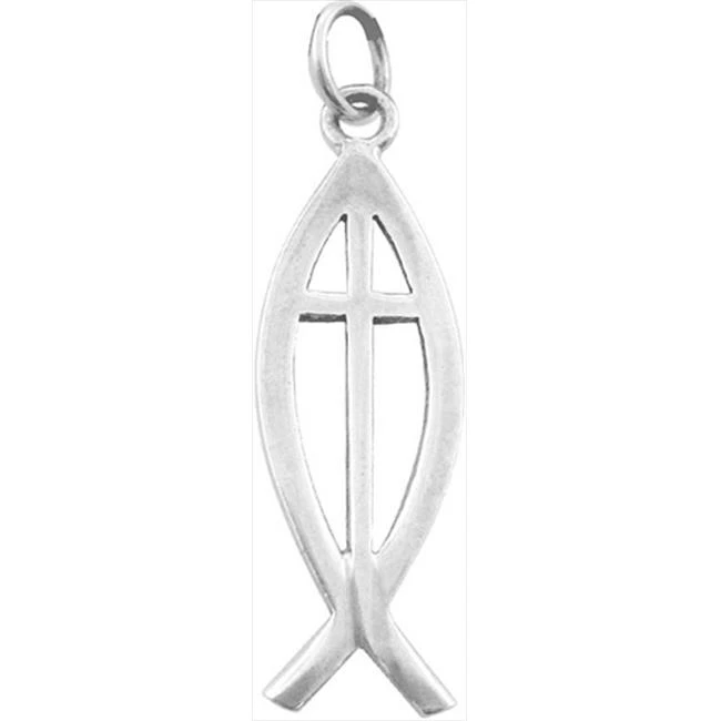 Solid Rock Jewelry 15141 Pendant Ichthus With Cross On 18 In. Chain Ss