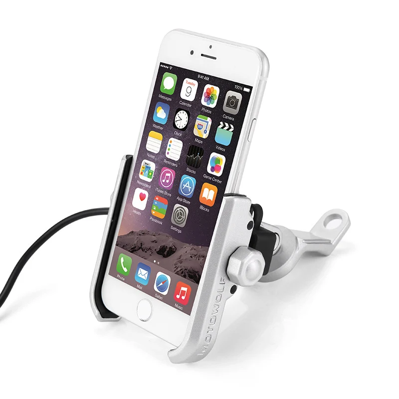 

Aluminum Alloy Motorcycle Rear View Mirror Mount Phone Grip Holder Stand with 12-24V 2A USB Charger for iPhone XS,XR, 8 Plus etc