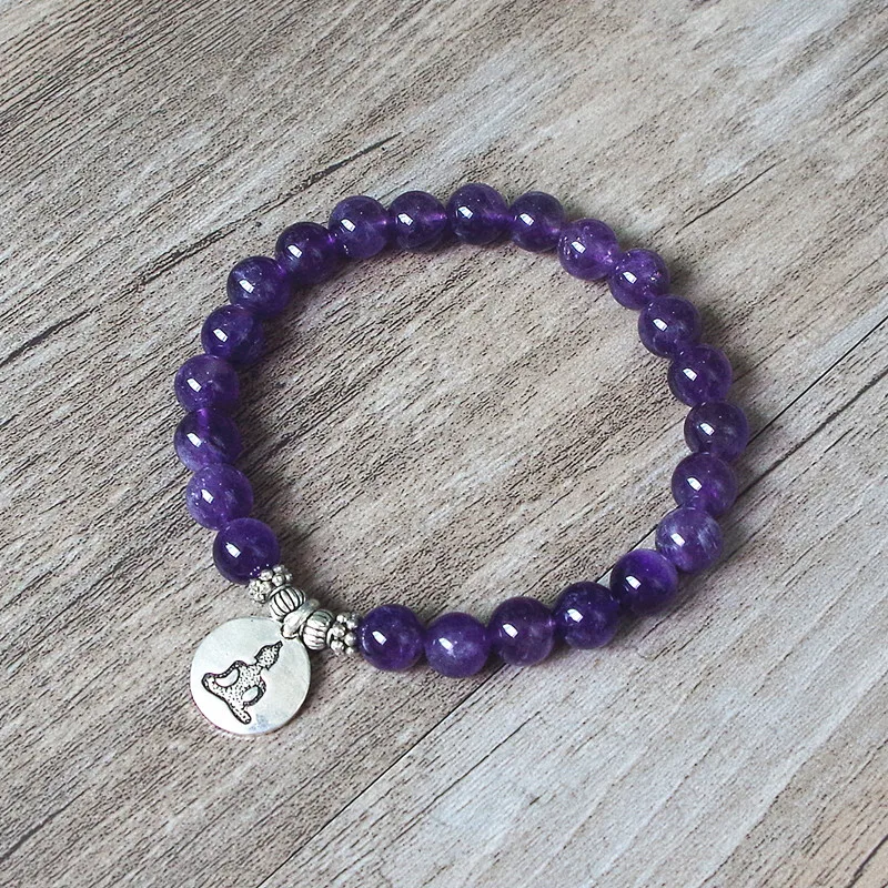 

Drop Shipping 8 MM Natural Stone Handmade Jewelry Tibetan Buddhism Chakra Mala Bracelet Women Men Beaded Strand Bracelet