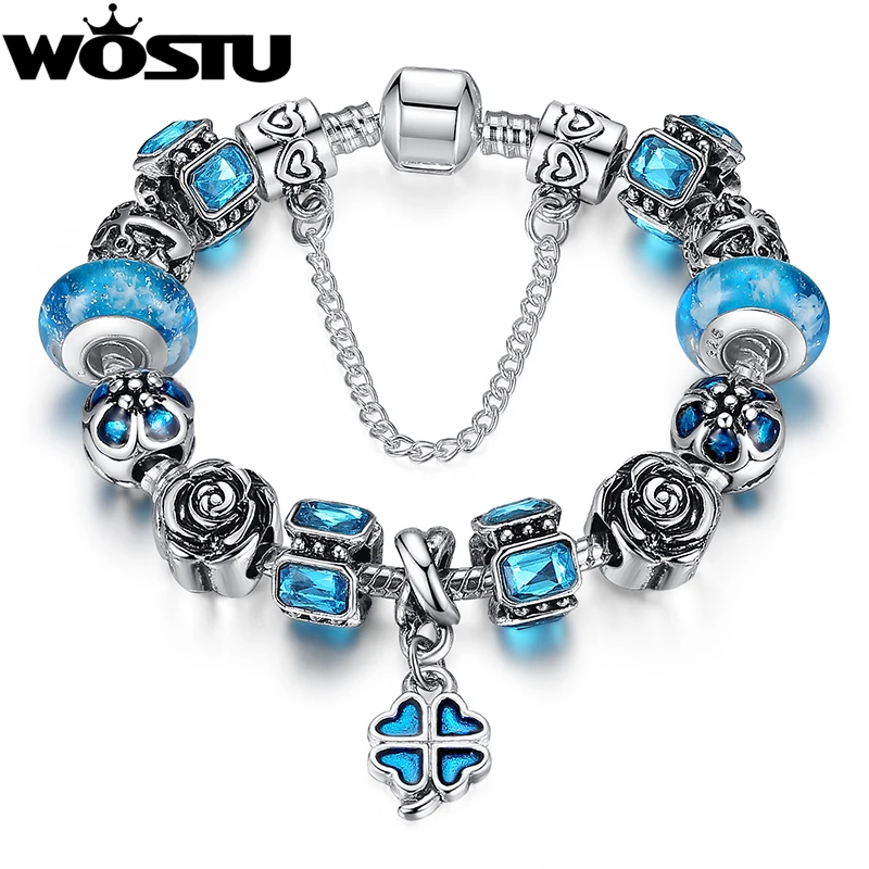 

Wholesale Hot Silver Blue Bead Charm Bracelets & Bangles For Women Fine Jewelry Fit Original Bracelet XCH1860