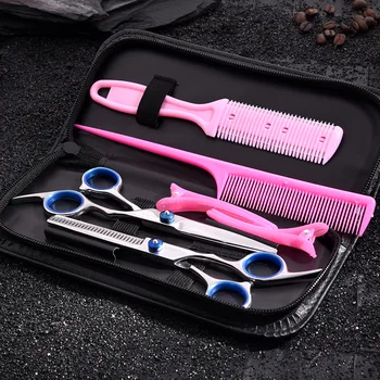 

Professional Shears Hair Barber Salon Cutting Scissor Thinning Scissor Comb High Quality Children Home Use With Portable Pouch
