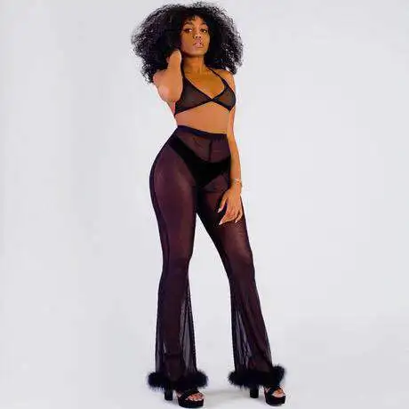 2017-Sexy-Women-Sheer-Mesh-Wide-Leg-Pants-See-Through-Transparent-Faux-Fur-Trim-Pants-High