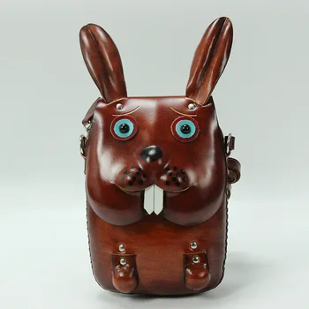 

2019 women cartoon genuine leather shoulder bags handmade small rabbit Messenger bags female cute animal cross body bags
