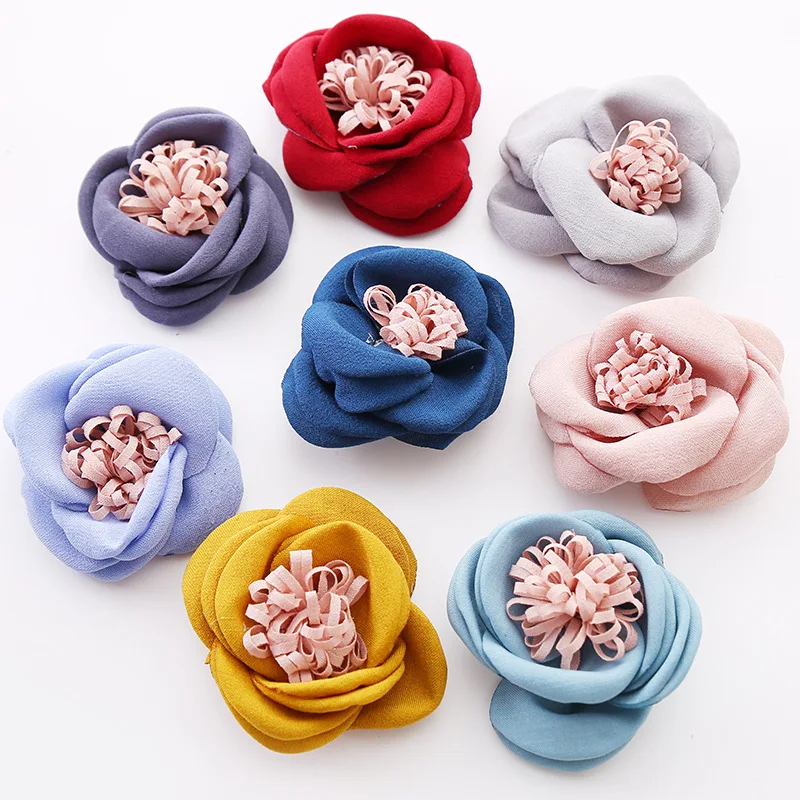 

20pcs/lot Multilayer Burned Satin Rose Hair Flowers DIY Brooch Garment Accessories