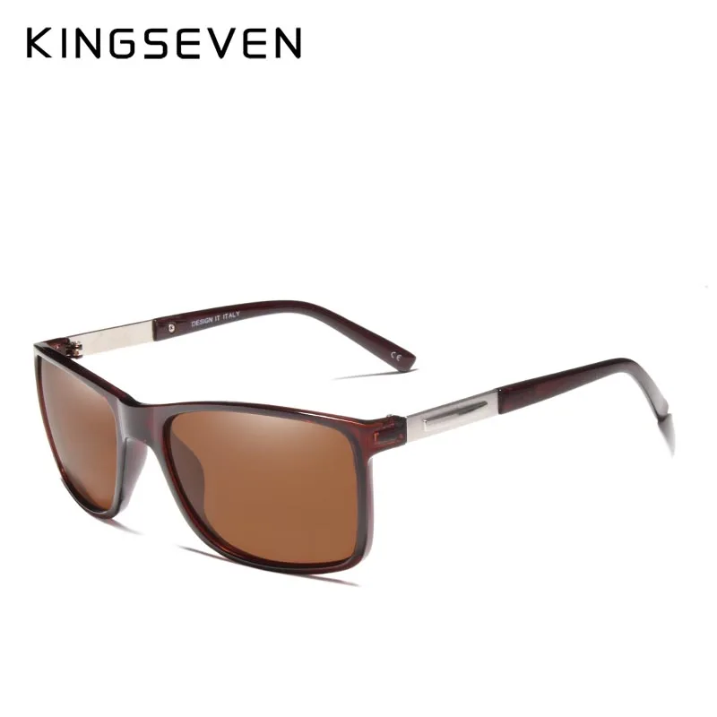 KINGSEVEN Polarized Sunglasses Men's Driving Shades Male Sun Glasses For Men Original Luxury Brand Designer Oculos - Цвет линз: brown