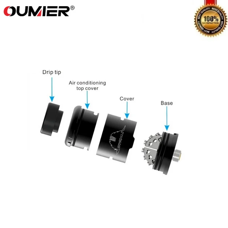 Оригинальный испаритель Oumier Armadillo RDA Vape Tank 24 мм с двойной катушкой Vaporizer 510 нитей VS