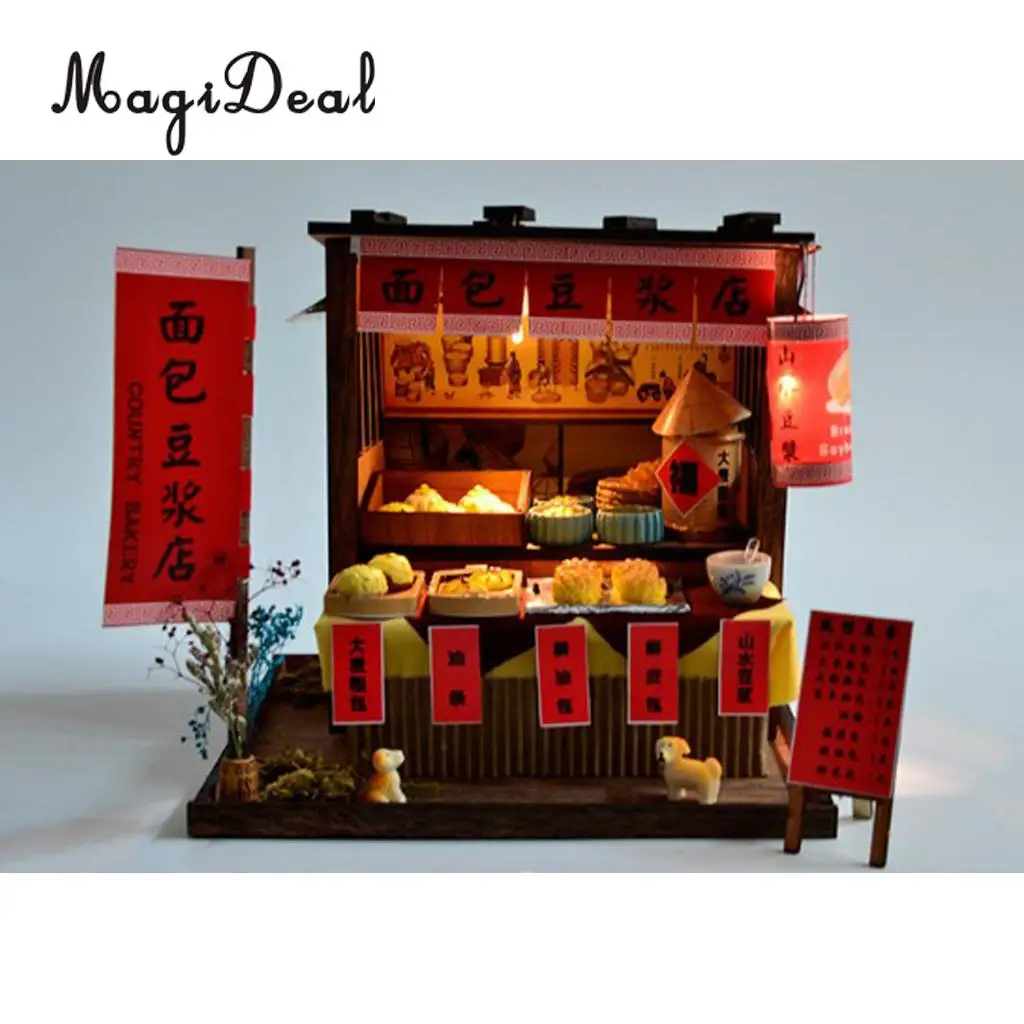 1/24 DIY Dollhouse Miniature Kit w/ Furniture,Light Country Bakery Shop Gift