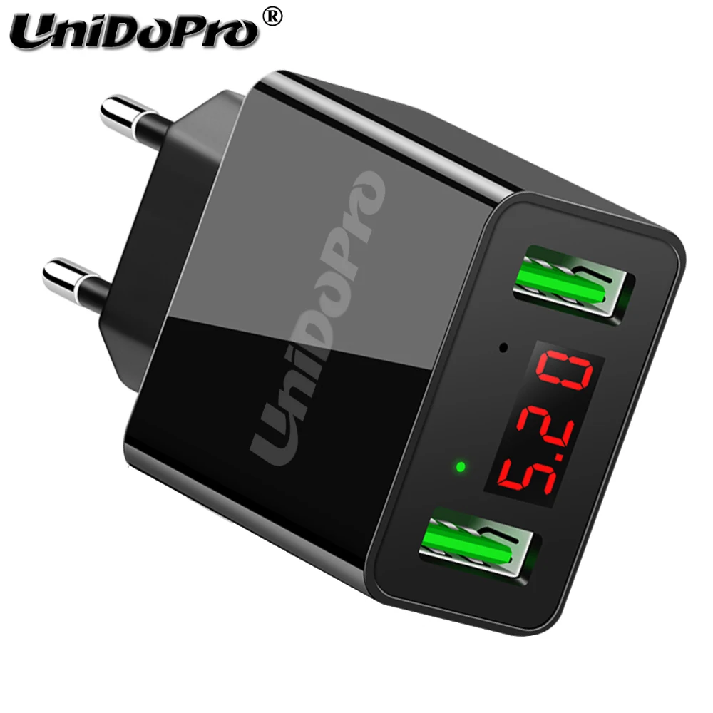 

UNIDOPRO LED Display 2 USB Phone Charger EU Plug The Max 2.2A Smart Fast Charging Mobile Wall Charger for iPhone All Smartphones