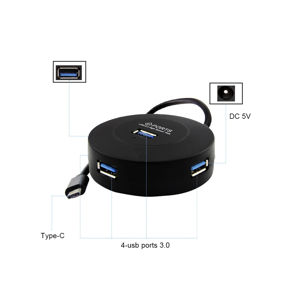 Usb type C концентратор 4 порта мини USB C концентратор высокая скорость 5 Гбит/с USB3.0 концентратор сплиттер с интерфейсом питания для ноутбуков