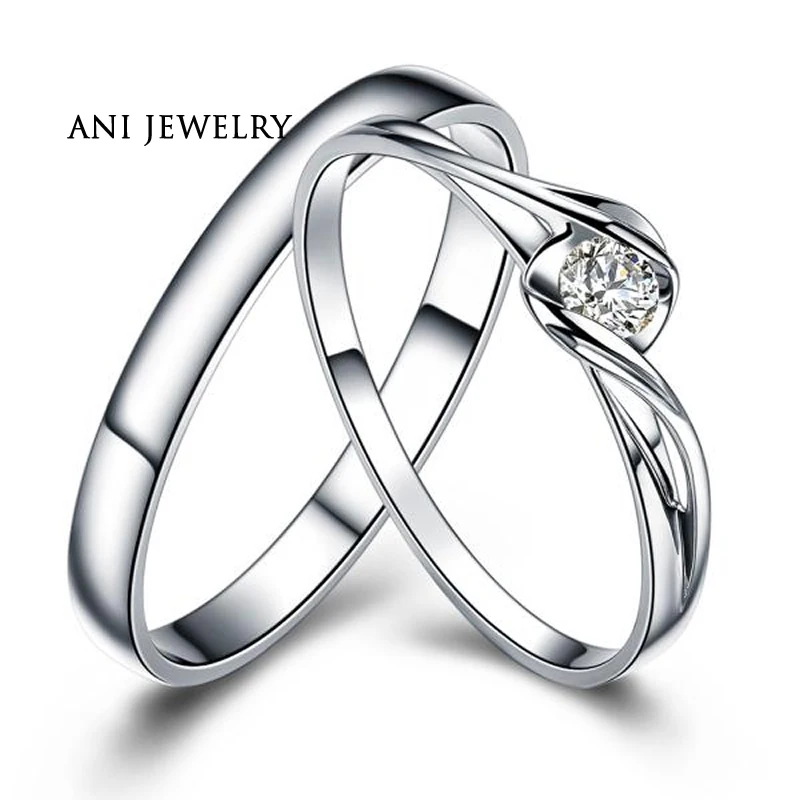 ANI 18 К из белого золота (AU750) обручальное кольцо 0,1 КТ Certified я/SI1 натуральный Ювелирные изделия с алмазами твист пара Обручение Кольцо