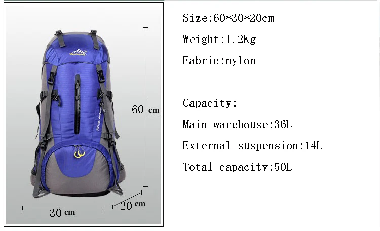 Huwaijianfeng 50l Водонепроницаемый рюкзак Сверхлегкий рюкзак Велоспорт велосипед кемпинг восхождение Пеший туризм дорожная сумка чехол