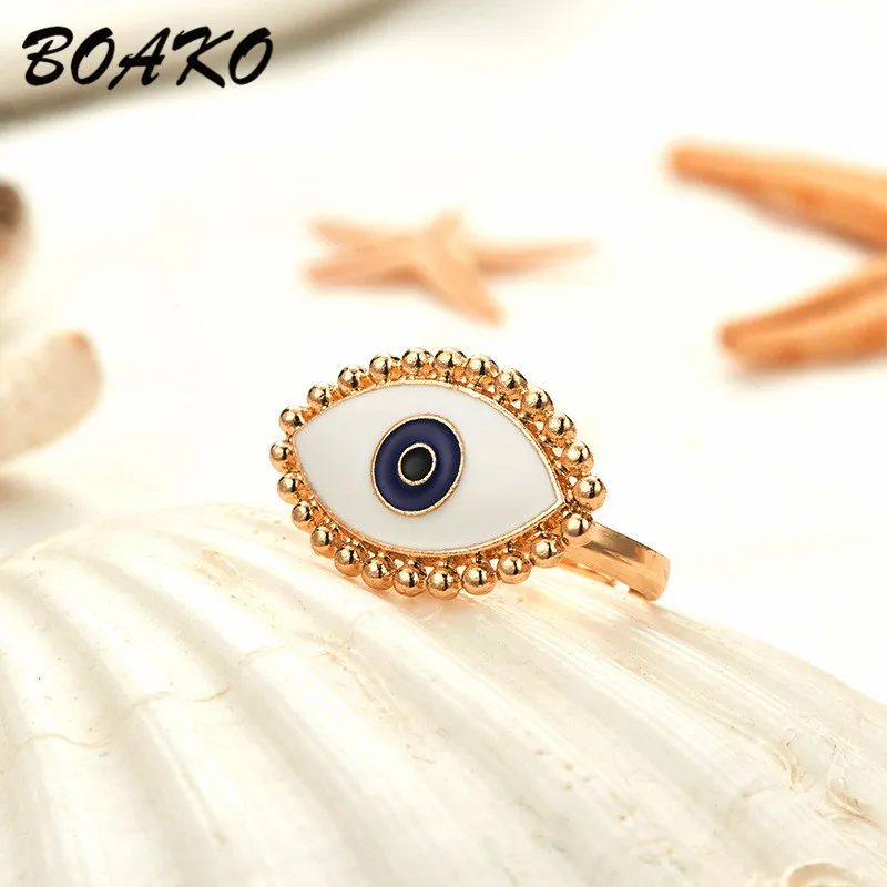 

Vintage Gold Wedding Rings for Women Blue Evil Eyes Engagement Ring Open Adjustable Finger Ring 2019 Fashion Jewelry Anillos
