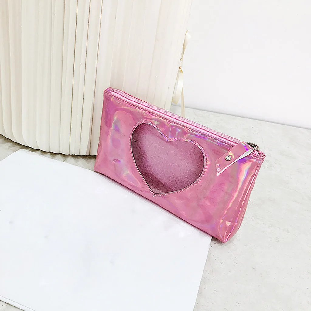 Прозрачная Лазерная женская косметичка модная дамская органайзер для помад в форме сердца косметическая сумка-Органайзер для путешествий