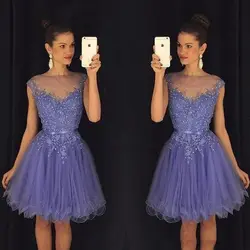 Короткое фиолетовое платье на выпускной 2019 привлекательные фатиновые платья трапециевидной формы с вырезом лодочкой для выпускного
