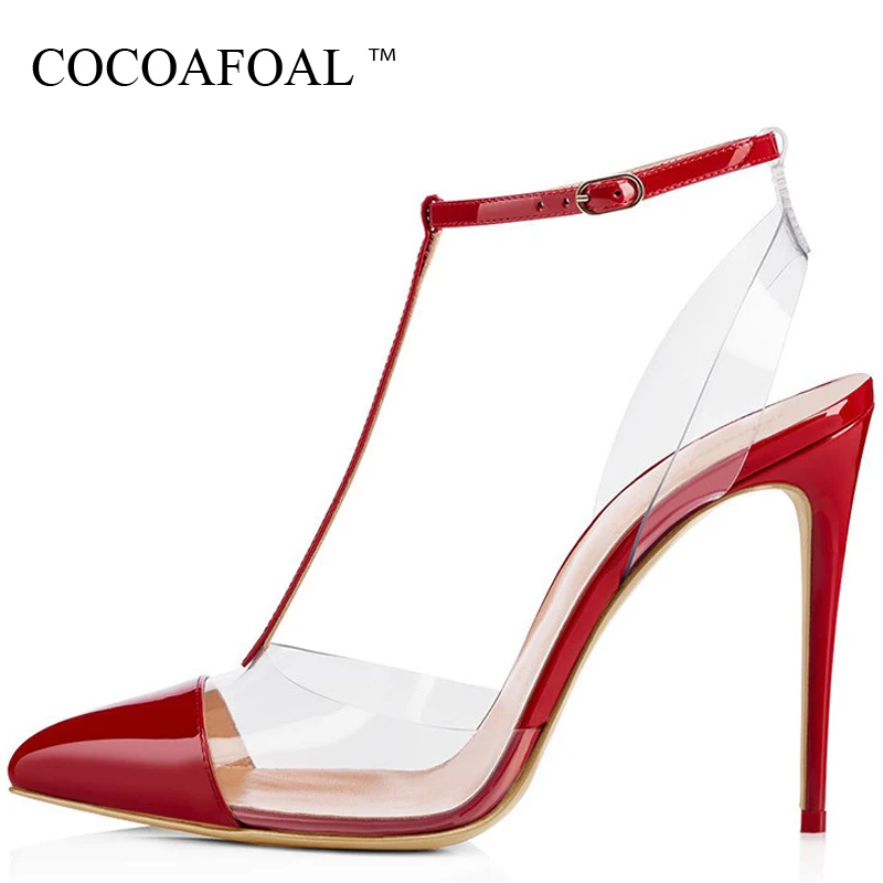 clear heels with red