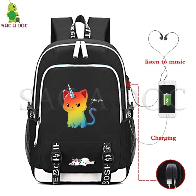

Cartoon Unicorn USB Charging Backpack Multifunction Laptop Backpack School Bags for Teenage Girls Boys Casual Travel Rucksack