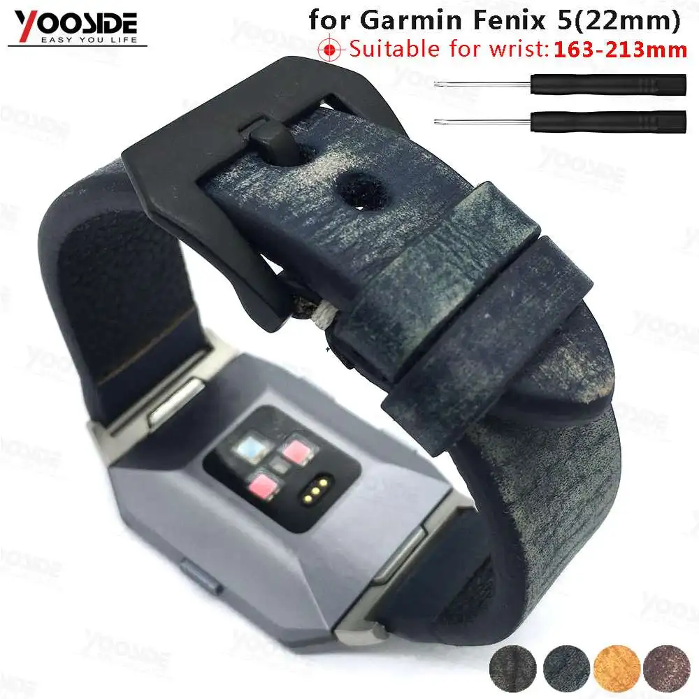 Pulseira de Couro Genuíno do Vintage Banda de Pulso para Garmin Relógio Inteligente Pulseira Fenix 5 – Forerunner 935 22mm