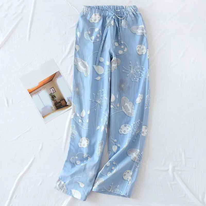 

Fashion 2019 Women Floral Print Long Pants Spring Autumn Tie Waist Loose Sleep Pants Female Lace-Up Sleep Bottoms