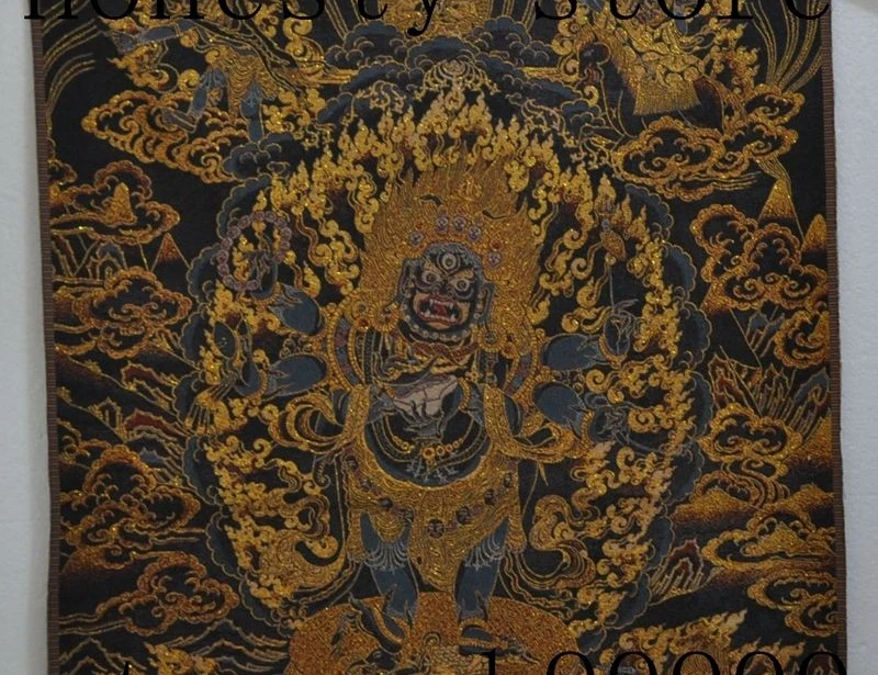 3" Тибет Шелковой Вышивкой буддизм Искусство Tangka 6 рука Махакалы бог Статуя будды