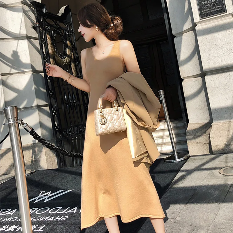 2019 Spring Celebrity Temperament Commuter Ol Suit Jacket + Mid-length Knitted Skirt Two-piece Set Women Jackets and Coats Suit