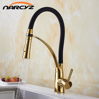

LED Kitchen Faucets with Rubber Design Chrome/Gold Mixer Faucet for Kitchen Single Handle Pull Down Deck Mounted Crane XT-161