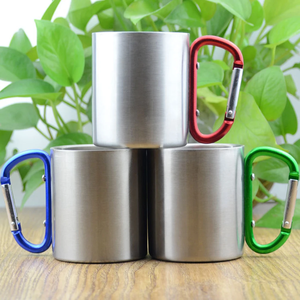 Amagogo 150ml Camping Mug Carabiner Lock Metal Outdoor Backpacking Travel Cups Beer Coffee For Climbing