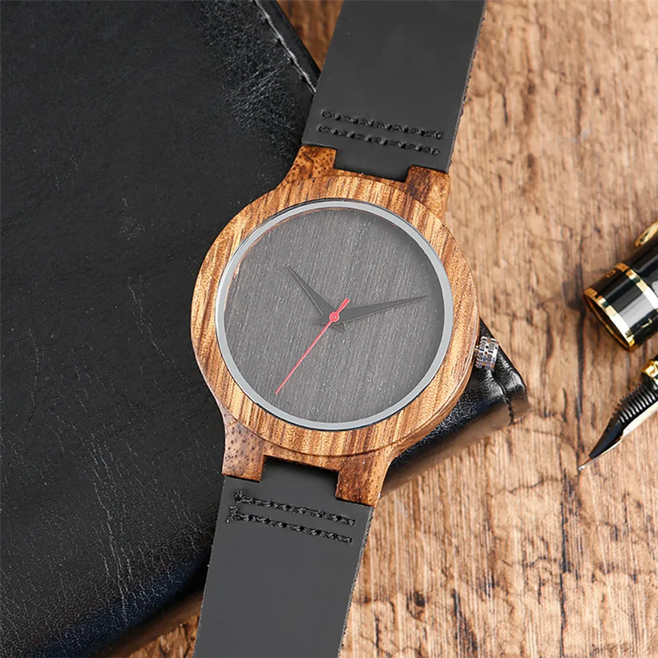 wood watch mens quartz bamboo watch leather clock watch men's wristwatch (5)