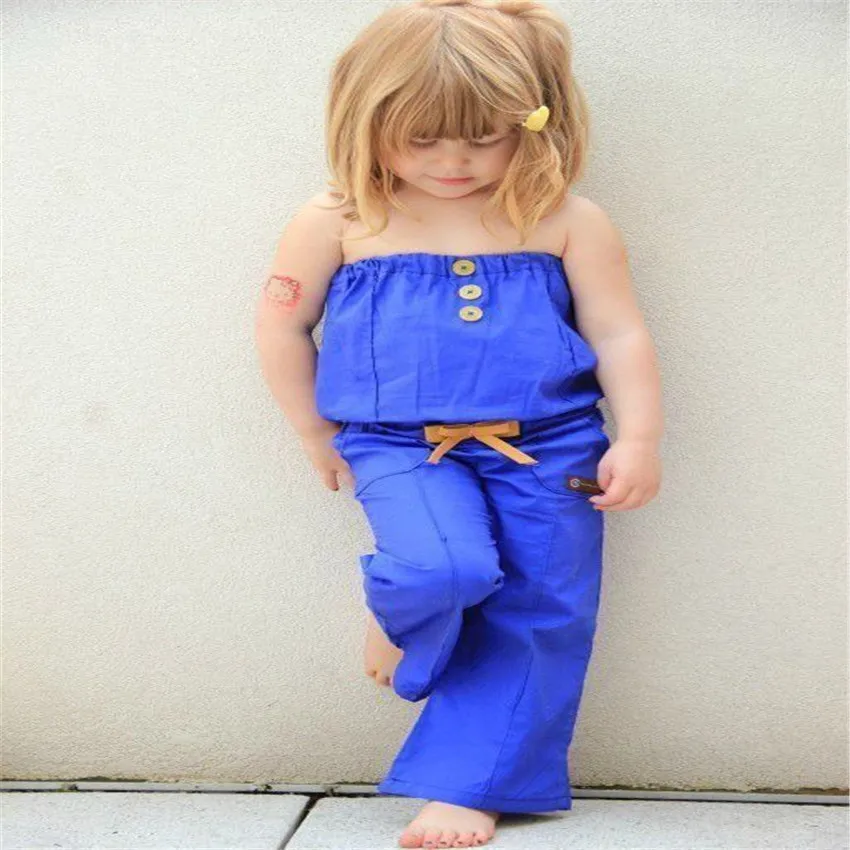 Летний топ комбинезон модные детские штаны для девочек синий комбинезон детская повседневная одежда модная детская верхняя одежда 18M06